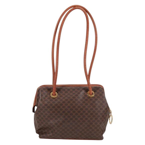 CELINE Macadam Canvas Shoulder Bag Pvc Leather Brown Gold - Picture 3 of 13